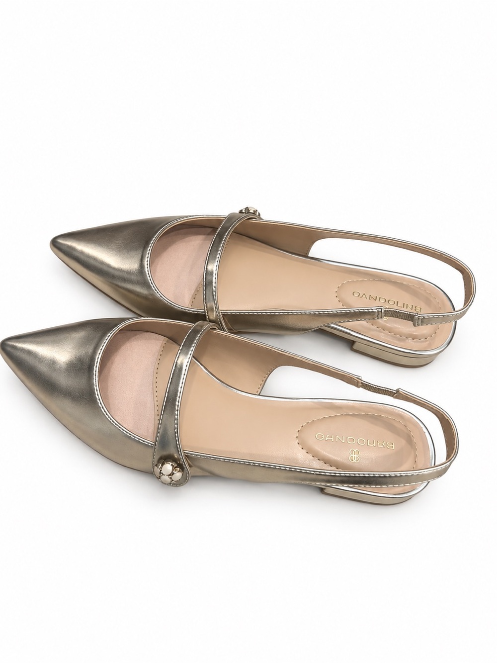 Bandolino Metallic Bronze Pointed Slingback Flats with Strap
